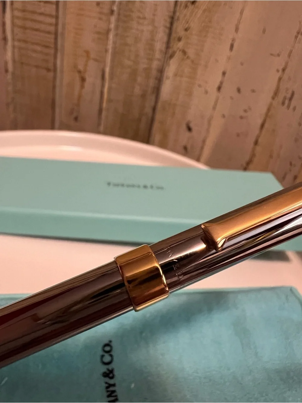 Tiffany & Co. T-Clip Ballpoint Pen, Sterling Silver & Gold Accent, Complete Set